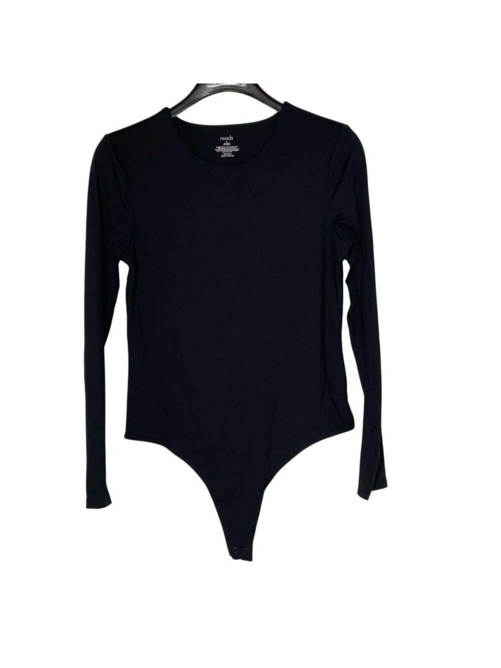 Nuuds Long Sleeve Crew Neck Thong Bodysuit Black Sz LG Stretch